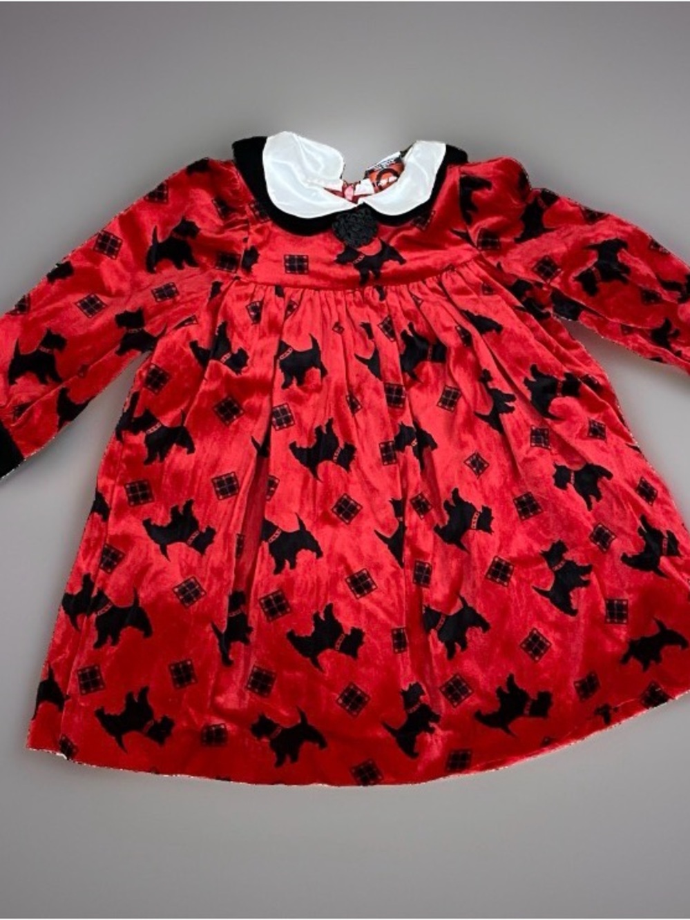 Vintage Good Lad of Philadelphia Red Velvet Scottie Dog Holiday Dress Size 3T